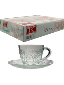 Set x6 tazas+platos vidrio labrado SWEET 220cc