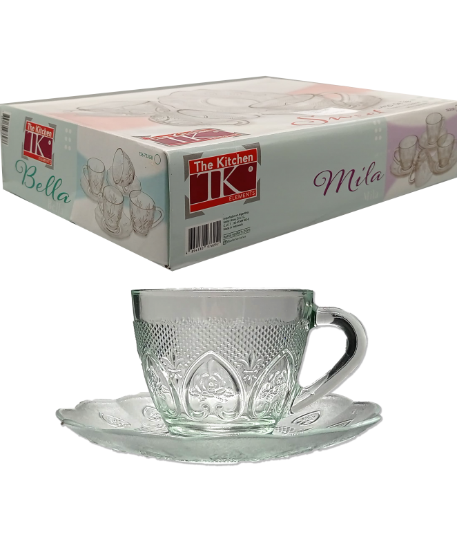 Set x6 tazas+platos vidrio labrado SWEET 220cc - 
