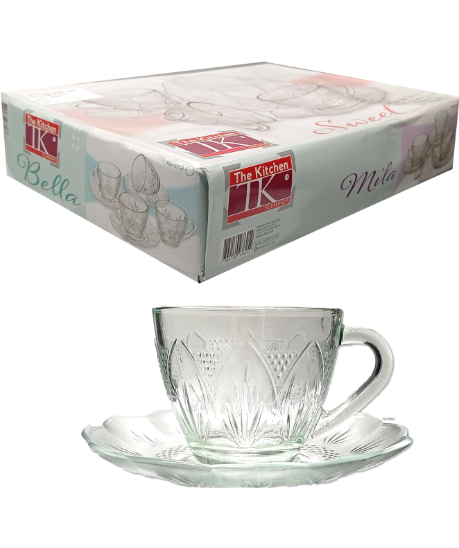 Set x6 tazas+platos vidrio labrado MILA 220cc | Soiferh Set x6 tazas+platos vidrio labrado MILA 220cc - SET DE JUEGOS DE CAFE