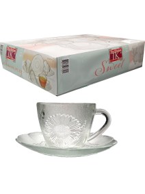 Set x6 tazas+platos vidrio labrado SUNNY 220cc - SET DE JUEGOS DE CAFE
