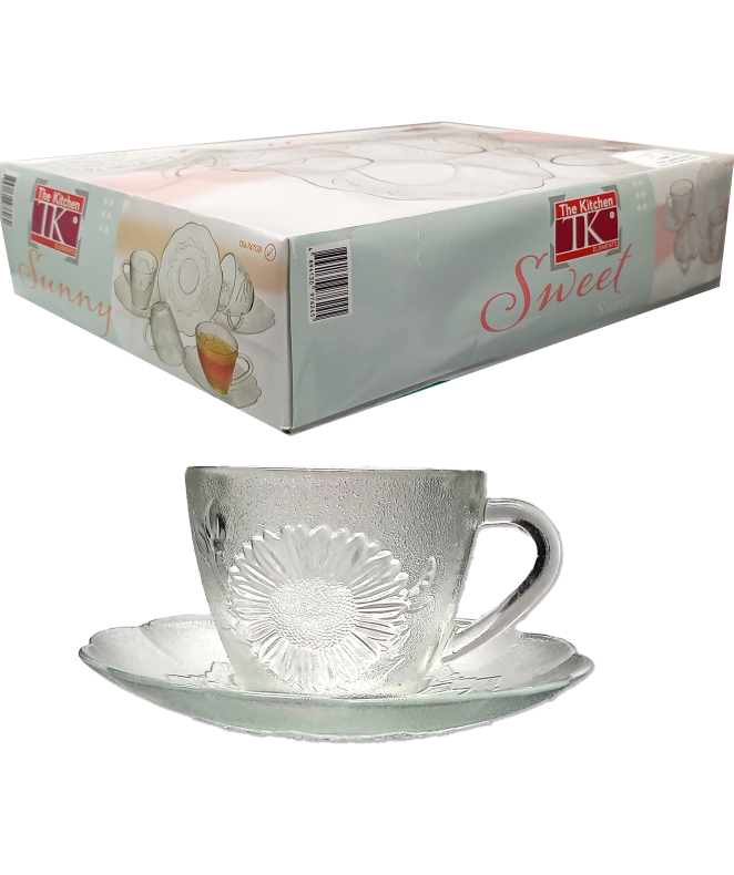 Set x6 tazas+platos vidrio labrado SUNNY 220cc | Soiferh Set x6 tazas+platos vidrio labrado SUNNY 220cc - SET DE JUEGOS DE CAFE