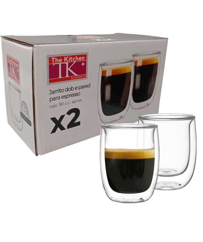 Set x2 jarros para espresso vidrio doble pared 90c - SET DE JUEGOS DE CAFE