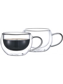 Set x2 tazas de café doble con asa vidrio doble pa - SET DE JUEGOS DE CAFE