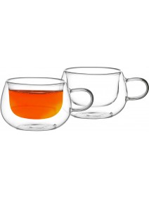 Set x2 tazas de té doble con asa vidrio doble pared - SET DE JUEGOS DE CAFE