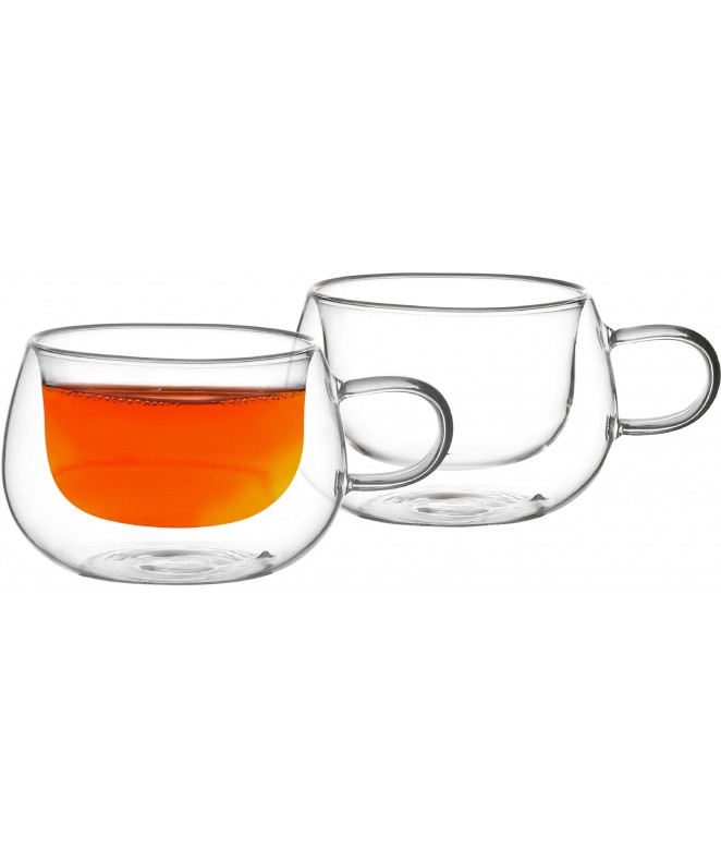 Set x2 tazas de té doble con asa vidrio doble pared | Soiferh Set x2 tazas de té doble con asa vidrio doble pared - SET DE JUEGOS DE CAFE