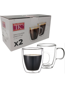 Set x2 jarros mug con asa vidrio doble pared 250cc - SET DE JUEGOS DE CAFE
