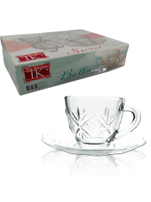 Set x6 tazas+platos vidrio labrado 220cc - SET DE JUEGOS DE CAFE