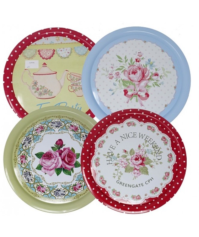 Bandeja redonda decorada 40cm diám. aprox - Metal - PLASTICO-METAL