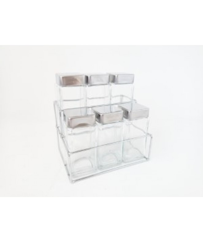 Especiero c/6 frascos de vidrio c/tapa inox + sopo - VIDRIO  DISCONTINUO