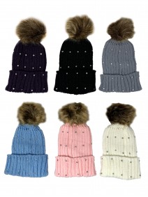 Gorro pompon - 6 colores surt - 75g/pc - GORROS-