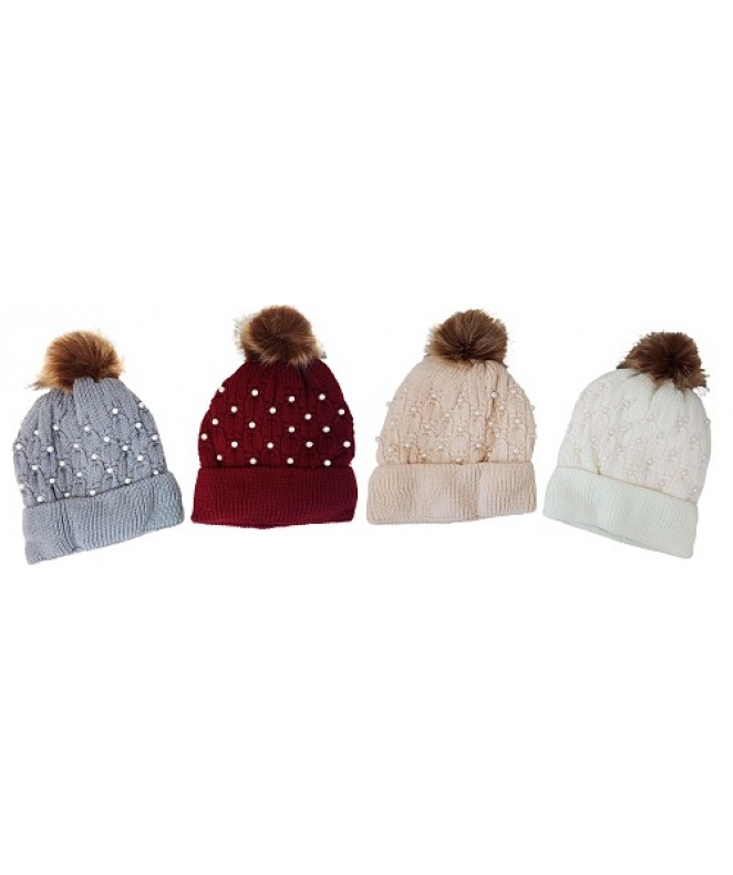 Gorro perlitas pompon - 4 colores surt - 120g/pc - GORROS-