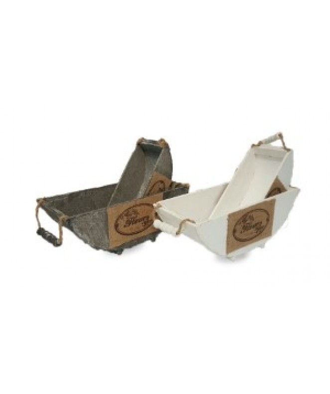 Set x2 recipientes deco c/manijas  - 24x8cm ap - RECIPIENTES