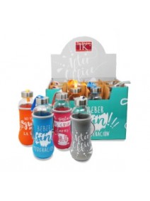 Botella de vidrio c/funda protectora 580cc - 4 mod - DISPENSER Y FRASQUITOS
