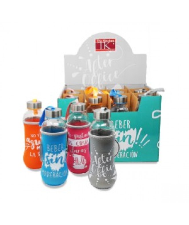 Botella de vidrio c/funda protectora 580cc - 4 mod - DISPENSER Y FRASQUITOS