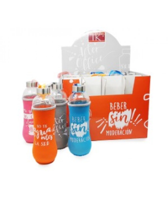 Botella de vidrio c/funda protectora 400cc - 4 col - VIDRIO