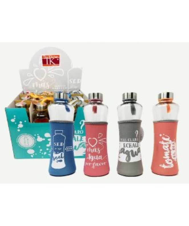 Botella de vidrio c/funda protectora 550cc - 4 mod - VIDRIO