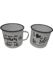 Jarro blanco decorado enlozado 10cm  ap aro negro - ENLOZADO