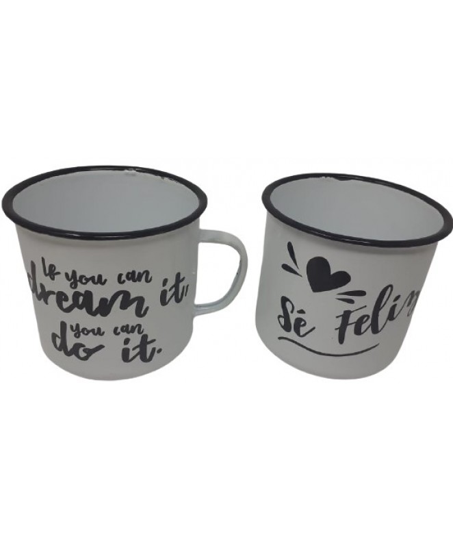 Jarro blanco decorado enlozado 10cm  ap aro negro - ENLOZADO