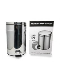 Recipiente redondo p/residuos de acero c/pedal 12L - ACERO