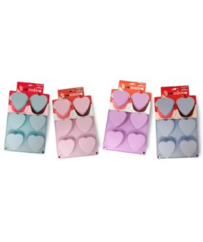 Molde de silicona corazó x6- 28x18cm- pastel - MOLDES DE SILICONA