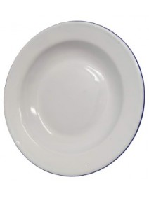 Plato hondo enlozado blanco c/borde azul 25cm - ENLOZADO