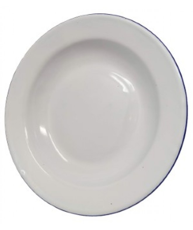 Plato hondo enlozado blanco c/borde azul 25cm - ENLOZADO