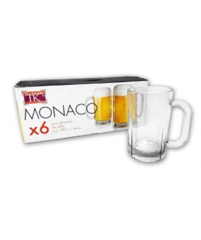 Px6 vasos cerveza c/asa MONACO 380ml aprox. - VASOS EN CAJA DE REGALO