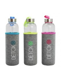 Botella de vidrio c/funda DETOX 600cc - 3 col surt - VIDRIO
