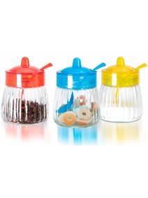 Set x3 frascos de vidrio c/tapa y cuchara color -
