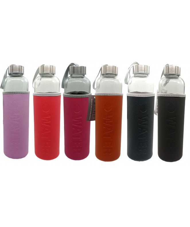 Botella de vidrio c/funda WATER 600cc  apro- 6 col - VIDRIO