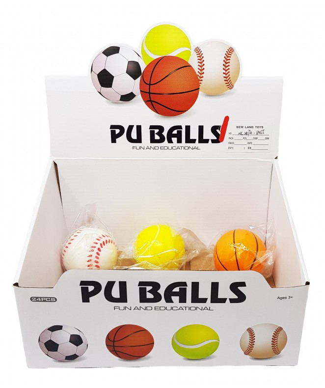 Pelotas de 2.5´4 deportes en Display de 24 pzas - JUGUETERIA