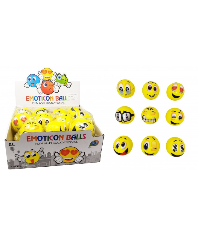 Pelotas de 2.5´ Emojis surtidos  en Display de 24 pzas - JUGUETERIA