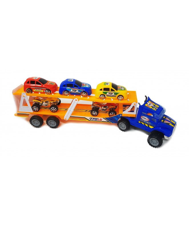 BU Camion plano a friccioncon 5 autos - JUGUETERIA
