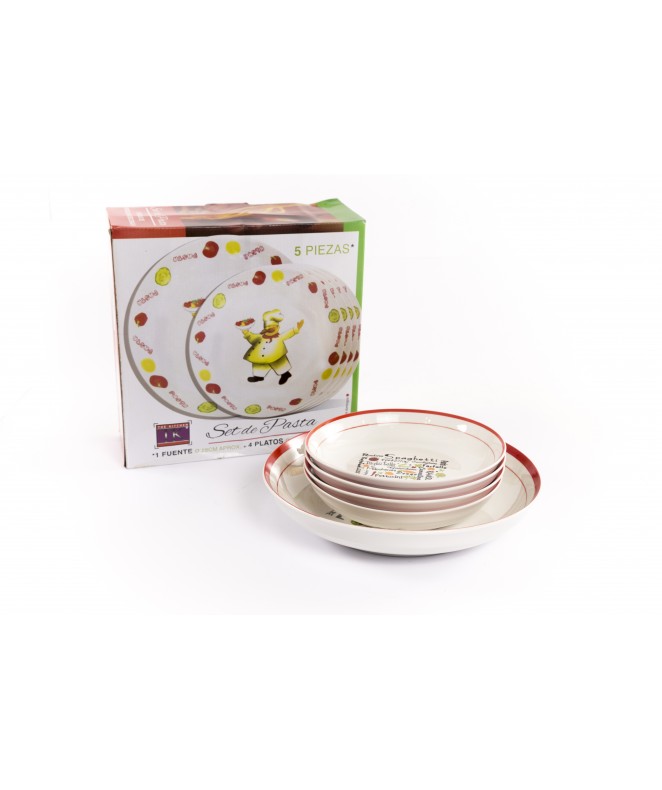 Set de pasta-1 fuente 28cm + 4 platos 20cm aprox - PORCELANA  DISCONTINUO