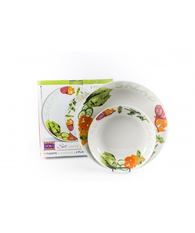 Set p/ensalada-1 fuente 28cm + 4 platos 20cm aprox - PORCELANA BLANCA