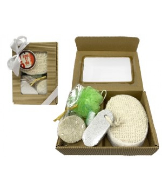 Set de spa - 5 pzas- esponja/exfoliante/vegetal/po - SET DE SPA