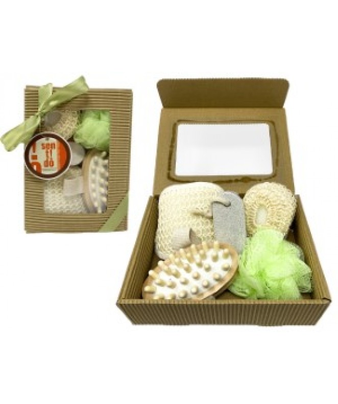 Set de spa - 5 pzas- manopla/esponja/vegetal/pomez - SET DE SPA