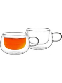 Set x2 tazas de té doble con asa vidrio doble pared - 