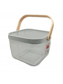 Cesta de metal c/ mango de madera 26x24-5x18cm aprox - 