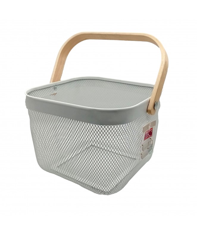 Cesta de metal c/ mango de madera 26x24-5x18cm aprox - 