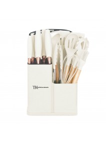 Set x12 pzs: 11 utensilios+ recipiente- silicona+madera - 