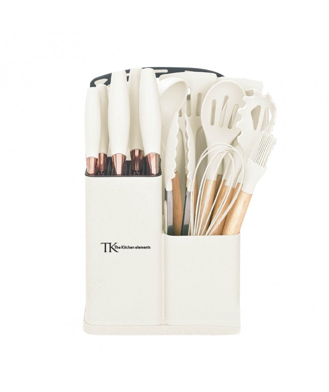 Set x12 pzs: 11 utensilios+ recipiente- silicona+madera - 