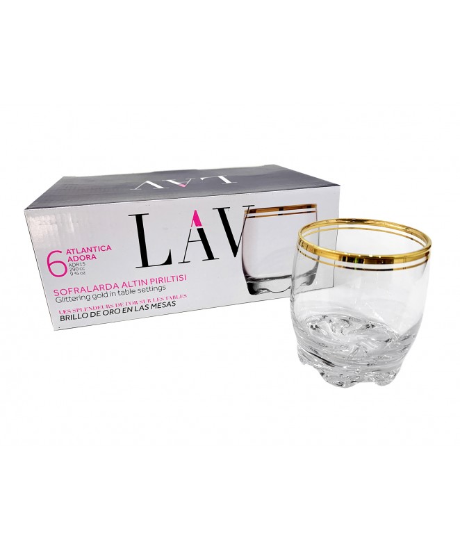 pack x 6 vasos ATLANTIC ORO whisky 275cc - LINEA BORDE ORO