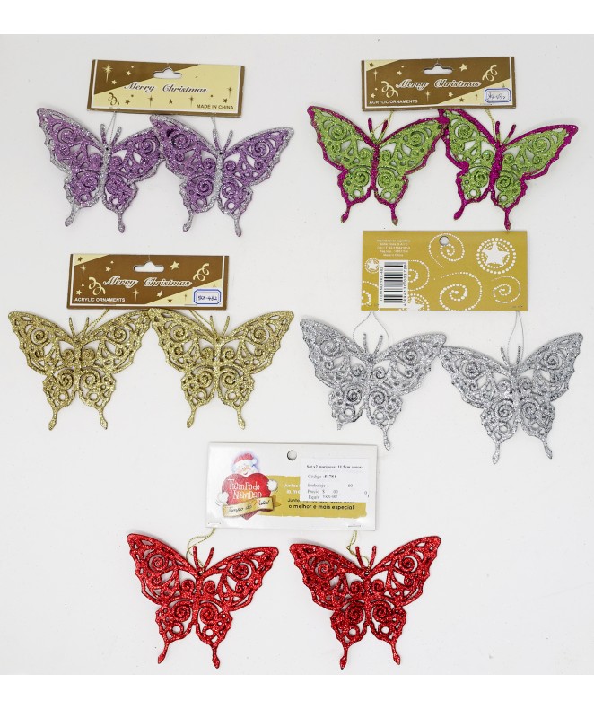Set x2 mariposas 11.5cm aprox- dor. ro y pla - 