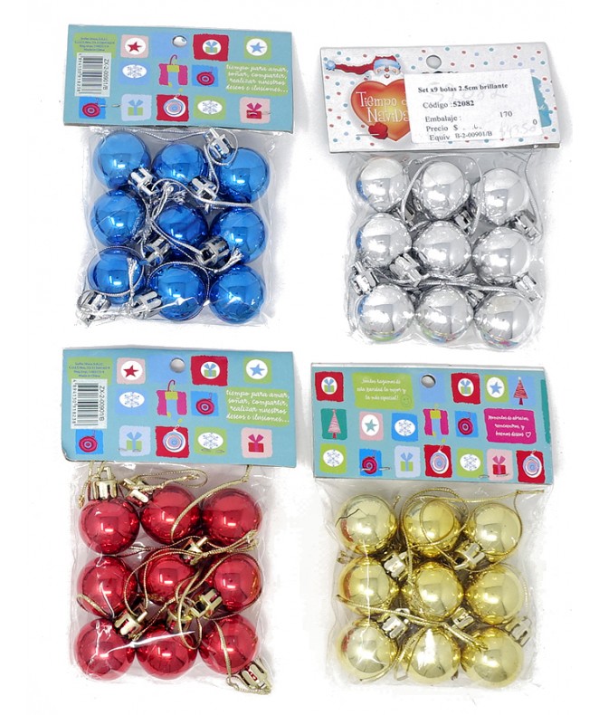 Set x9 bolas 2.5cm brillante - 