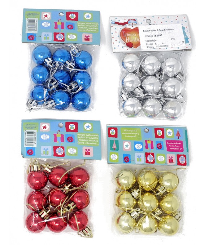 Set x9 bolas 2.5cm brillante - NAVIDAD