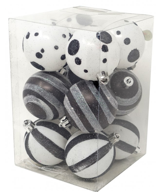 Set PVC x12 bolas nº6 blanco y negro - NAVIDAD