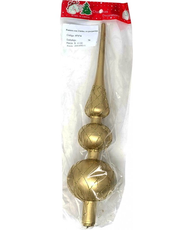 Puntero con 2 bolas- en purpurina 29cm aprox - NAVIDAD