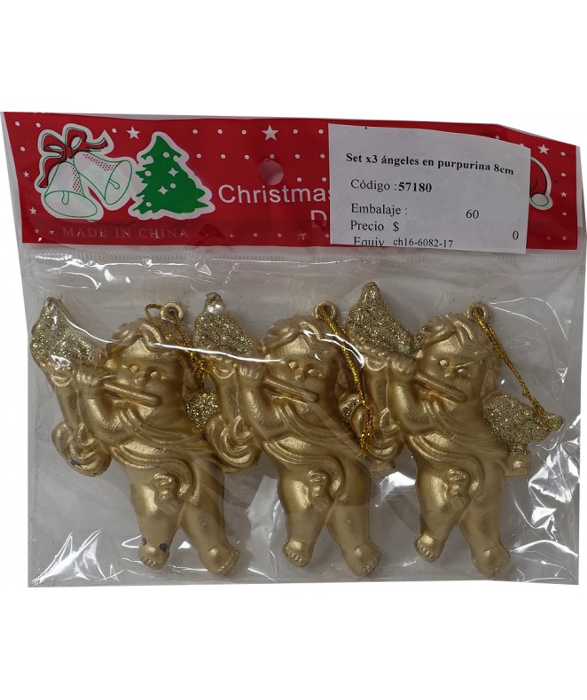 Set x3 ángeles en purpurina 8cm aprox - NAVIDAD