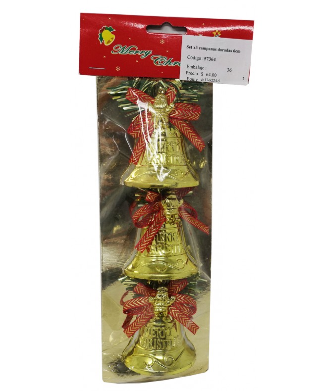 Set x3 campanas doradas 6cm aprox - NAVIDAD